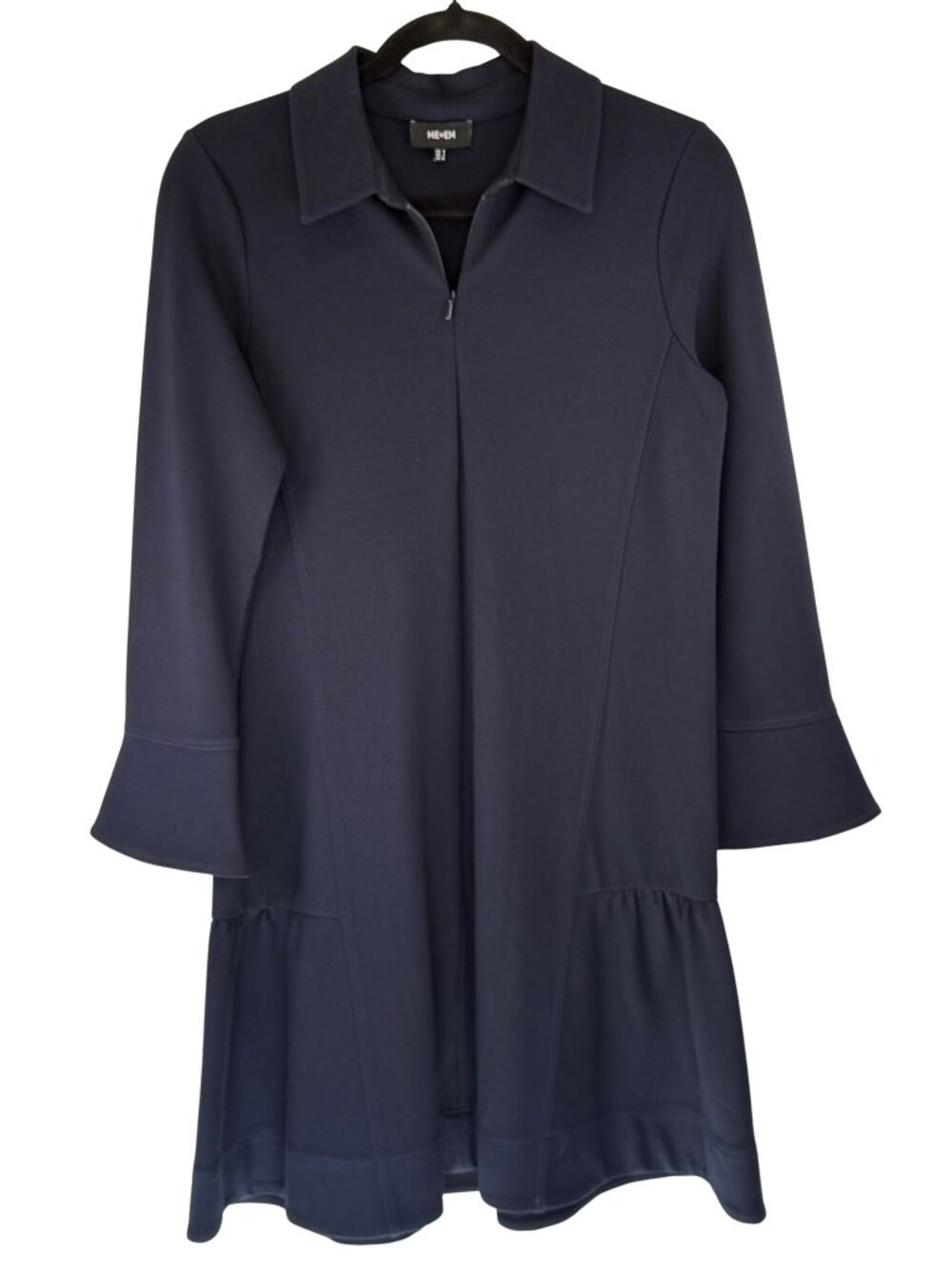 ME+EM Navy Ponte Swing Dress US 4 UK 8 Collared Zip Neck Fluted Hem
